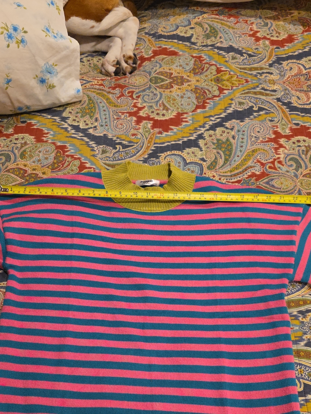 Womens Zeagoo Medium Colorblock Ribbed Crewneck Sweater in Yellow, Teal & Pink - Picture 8 of 9
